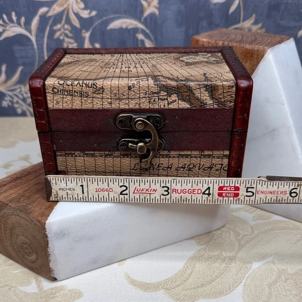 Vintage Map Design Wooden and Brass Storage Box